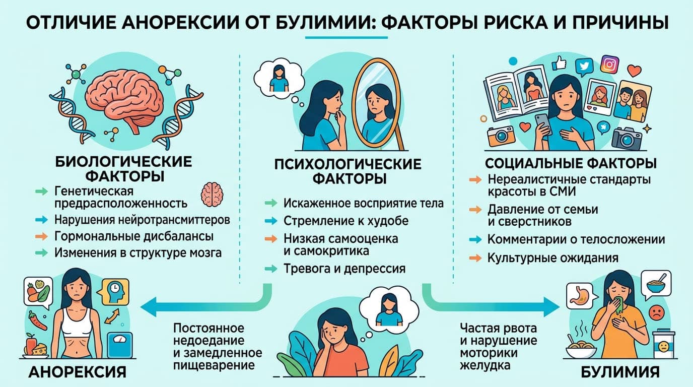 Инфографика: Факторы риска и причины анорексии и булимии