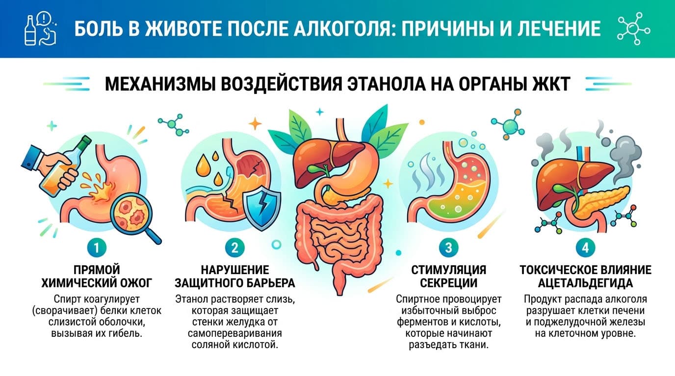 Инфографика: Механизмы воздействия этанола на органы ЖКТ