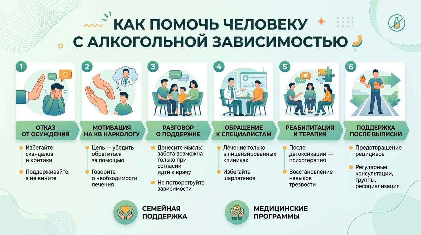 Инфографика: Как помочь человеку с алкогольной зависимостью