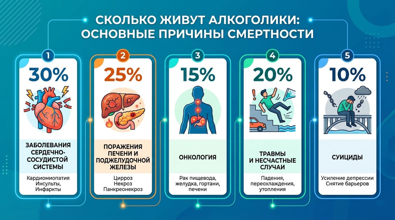 Инфографика: Основные причины смертности алкоголиков