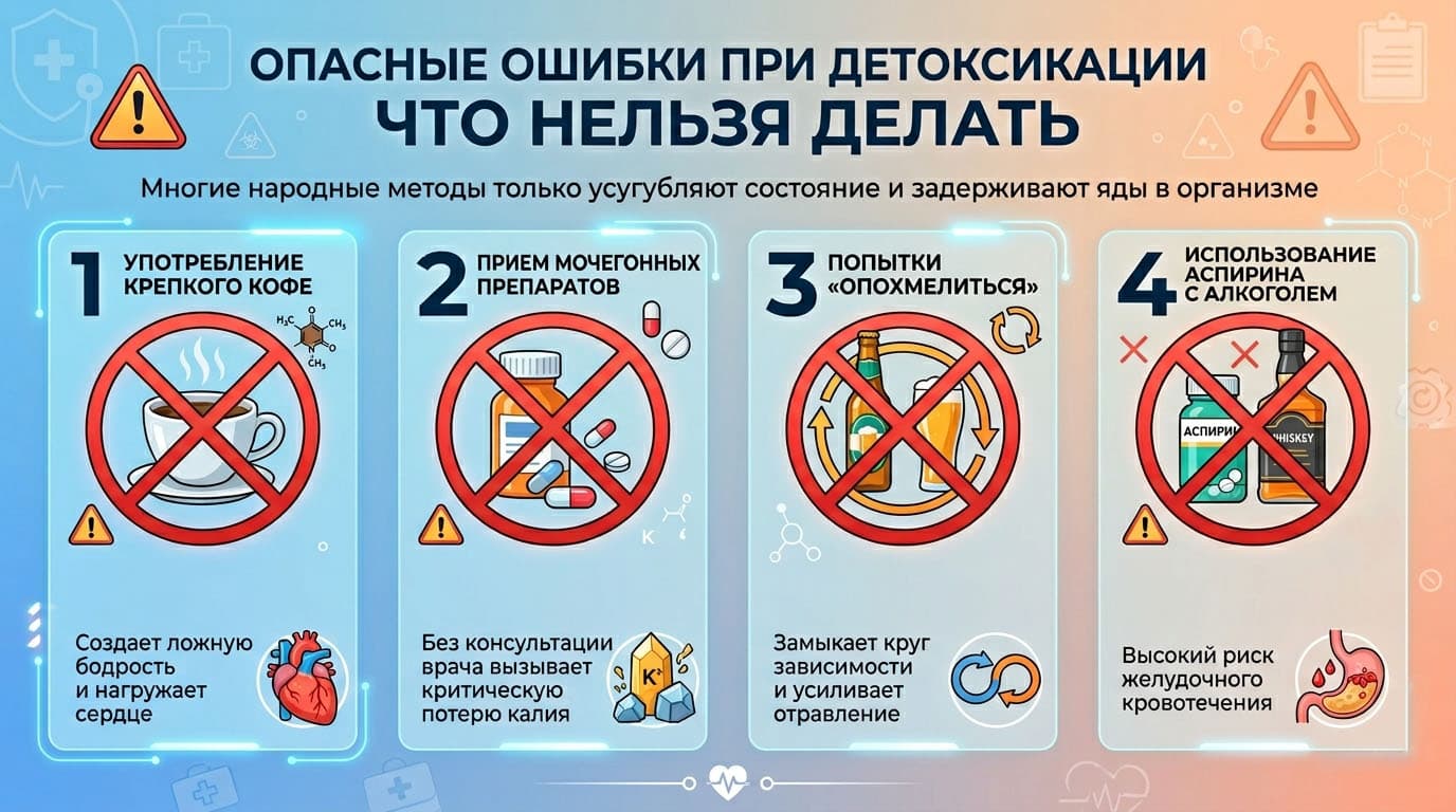 Инфографика: Опасные ошибки: чего нельзя делать при детоксикации
